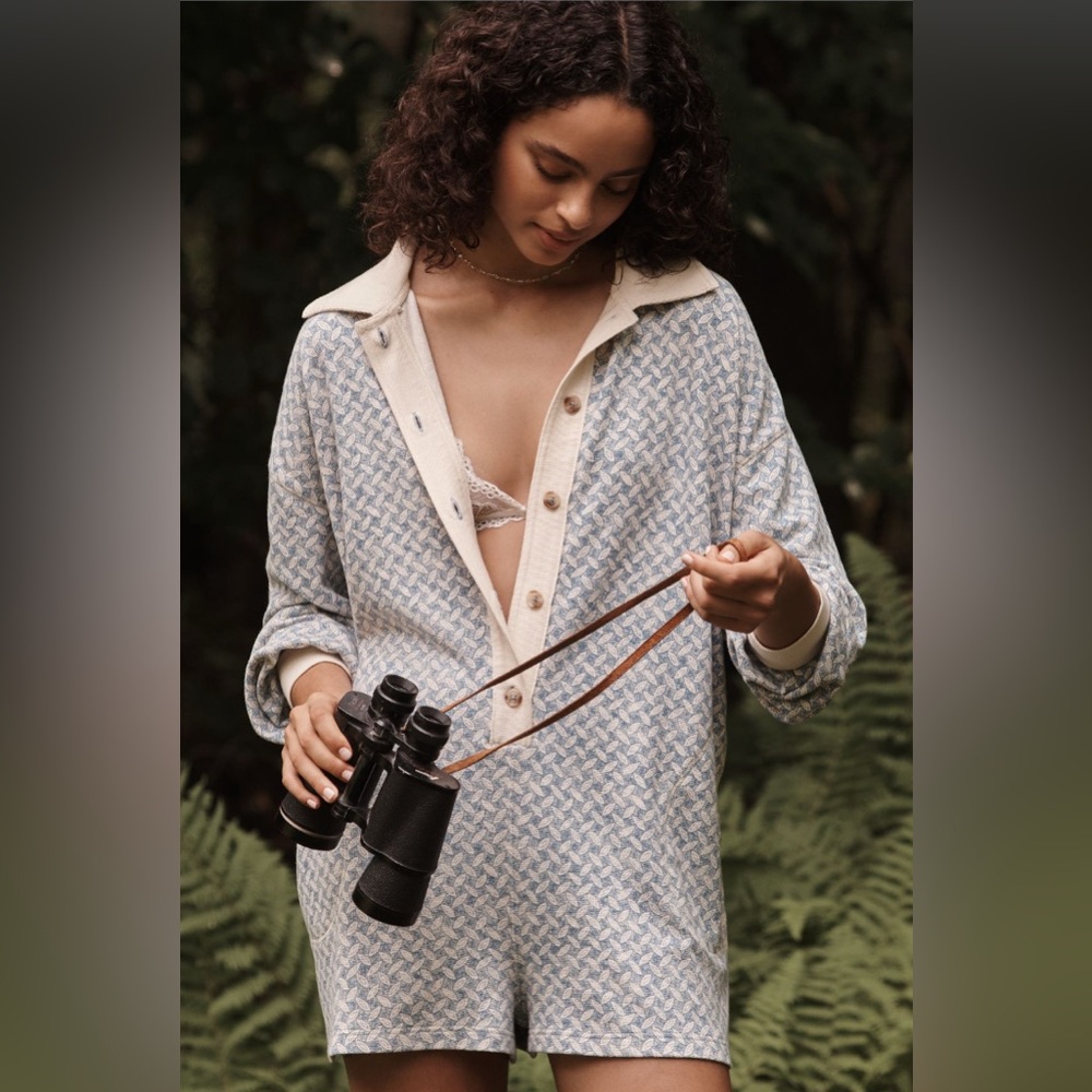 Anthropologie Blue and Cream Jumpsuit